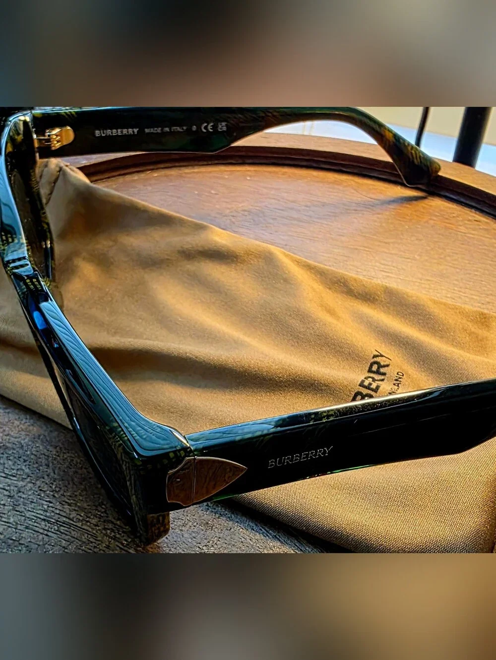 Burberry Dark Gray Sunglasses With Frames In Green /Gold